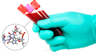 пробирки с кровью и молекулы белка